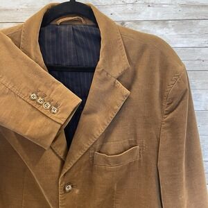 Vintage IZOD Mens L Blazer Brown 3 Button Lined Soft Texture Bold Stitching Trim